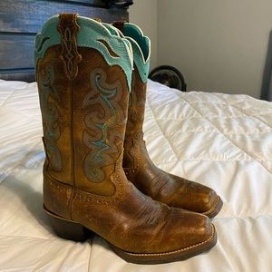 Justin brown and turquoise women’s cowboy boots